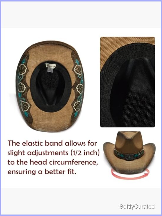 Vintage Western Cowboy Hat Decorative Band Unisex Wide Brim Straw Sun Hat main image 4